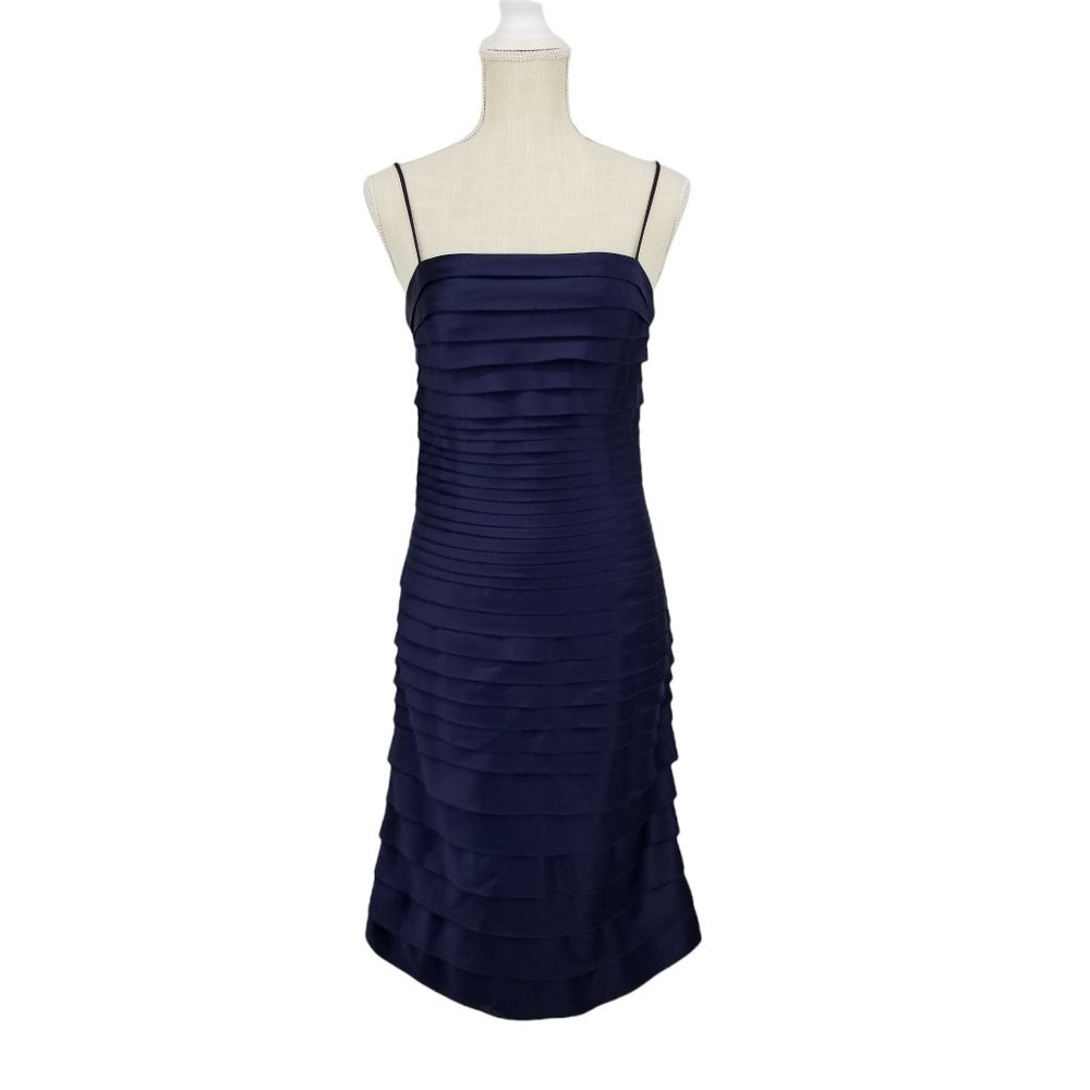 JS Collections Navy Tiered Satin Sheath Dress 4